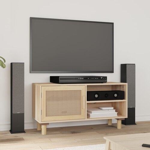 vidaXL TV omarica Rjavo 80x30x40 cm trdna borovina in naravni ratan Cene