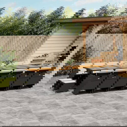 The Living Store Vrtna jedilna garnitura z blazinami 17-delna črn poli ratan - Vrtna Jedilna Garnitura, (21671944) Cene