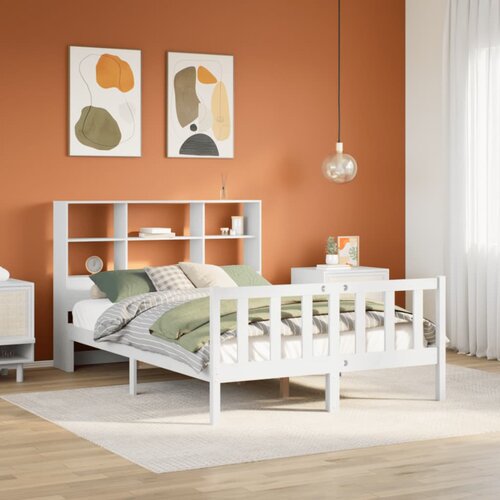 VidaXL Krevet s regalom z knjige bez madraca bijeli 160x200cm borovina Slike