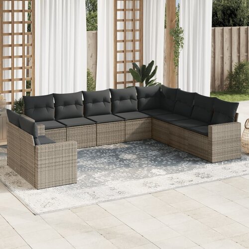 VidaXL 10-dijelni set vrtnih sofa od poliratana s jastucima sivi Slike