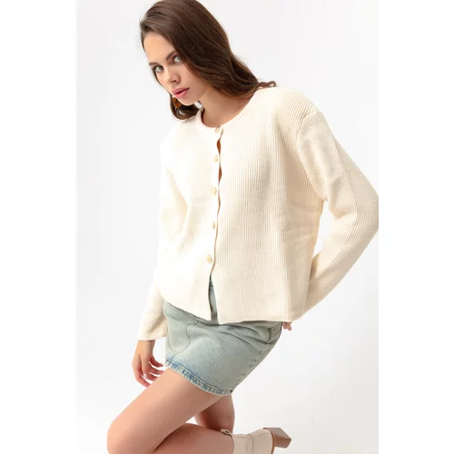 Lafaba Women's Beige Gold Buttoned Padded Cardigan