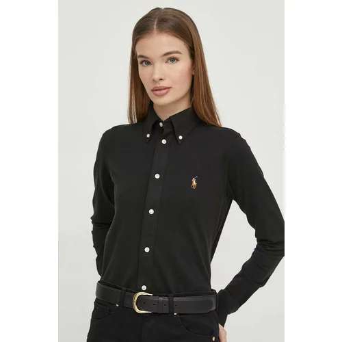 Polo Ralph Lauren Bombažna srajca ženska, črna barva