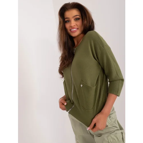 Fashion Hunters Khaki cardigan with pockets and 3/4 sleeves