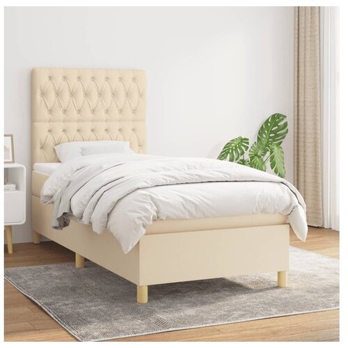 Box spring postelja z vzmetnico krem 90x190 cm blago Cene
