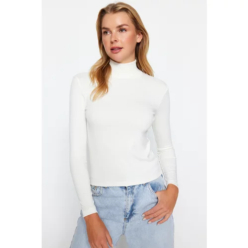 Trendyol Premium Soft Fabric Ecru Turtleneck Fitted/Slip-On Knitted Blouse