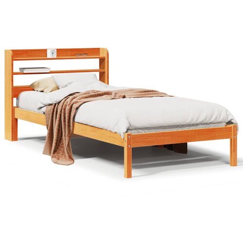 Maison Chic Posteljni okvir - Enojna postelja - Postelja za odrasle z vzglavjem vo&amp;scaron;čeno rjava 100x200 cm borovina, (21695372) Slike