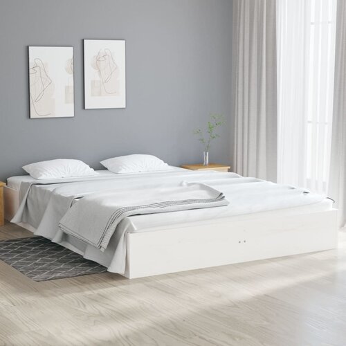 The Living Store Posteljni okvir bel iz trdnega lesa 135x190 cm - Posteljni Okvir, (21526759) Slike