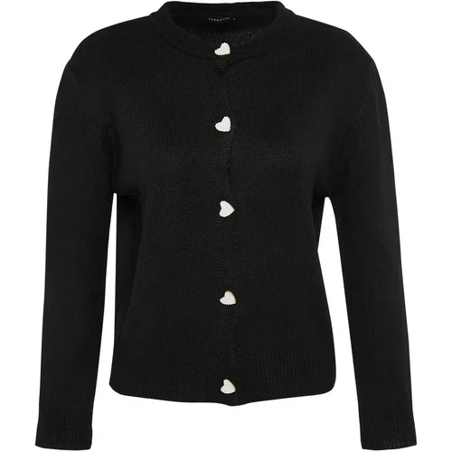 Trendyol Black Soft Textured Knitwear Cardigan with Jeweled Buttons
