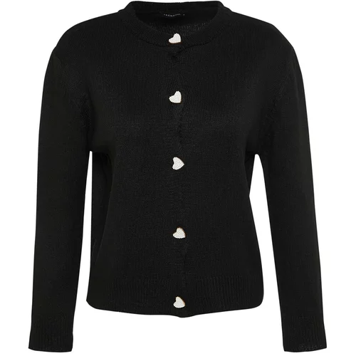 Trendyol Black Soft Textured Knitwear Cardigan with Jeweled Buttons