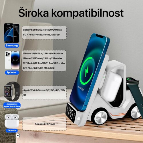  Kućni punjač wireless 15W viljuskar 5 u 1 zuti Slike