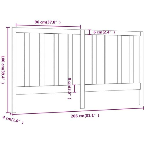  Uzglavlje za krevet crno 206 x 4 x 100 cm od masivne borovine Slike