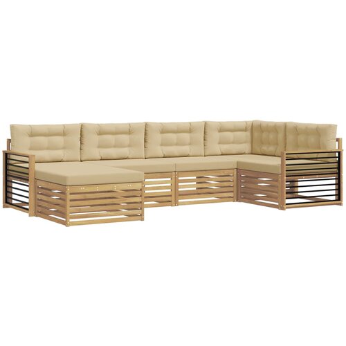 vidaXL Zunanja garnitura za sedenje 6 pcs Bela in bež Poliester, (5000281651) Cene