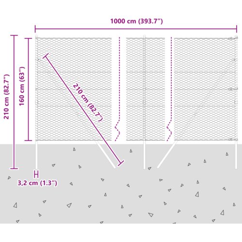  Ograda U Obliku Heksa 1.6x10 m Siva Čelik Slike