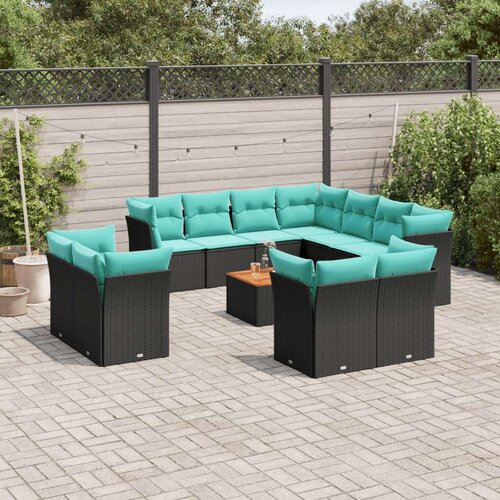  Vrtna garnitura - 12-dijelni set vrtnih sofa s jastucima poliratan crni - Crna 1 Cene
