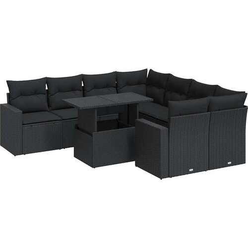 VidaXL 9-dijelni set vrtnih sofa s jastucima crni od poliratana Slike