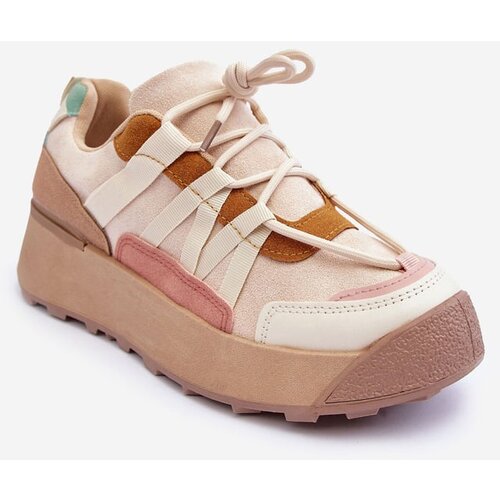 Kesi Women's suede sports shoes on platform beige Rohan Slike