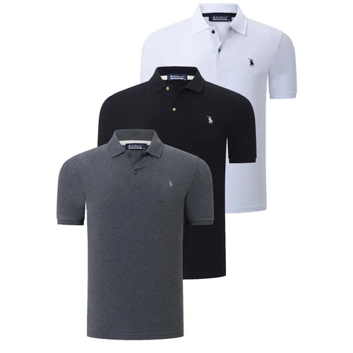 Dewberry TRIPLE SET T8561 MENS T-SHIRT-BLACK-WHITE-ANTHRACITE