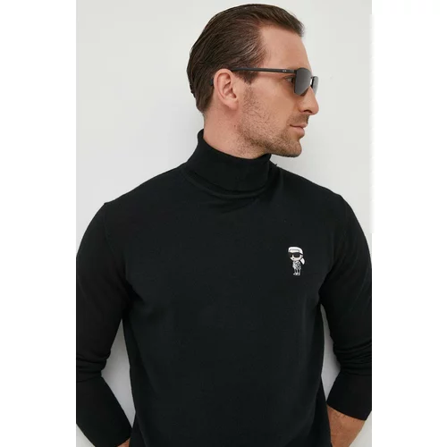 Karl Lagerfeld Vuneni pulover za muškarce, boja: crna, lagani, s dolčevitom