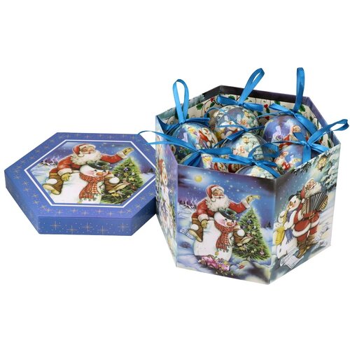 Festa Novogodišnji ukrasi za jelku Kugla Snowman Moonlight hexagon, 7.5cm, 14 Komada, Plavi Cene