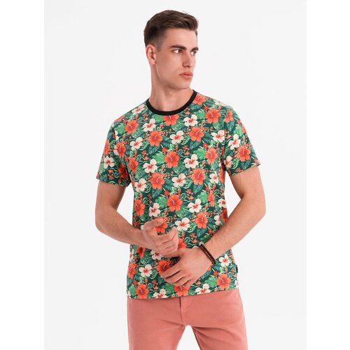 Ombre Men's full print floral pattern cotton t-shirt - black Cijene