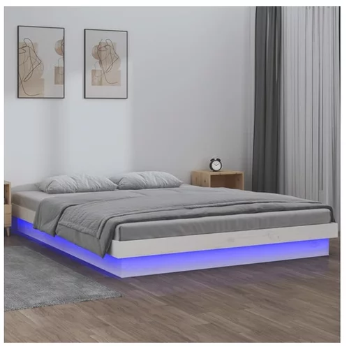  LED posteljni okvir bel 200x200 cm trles