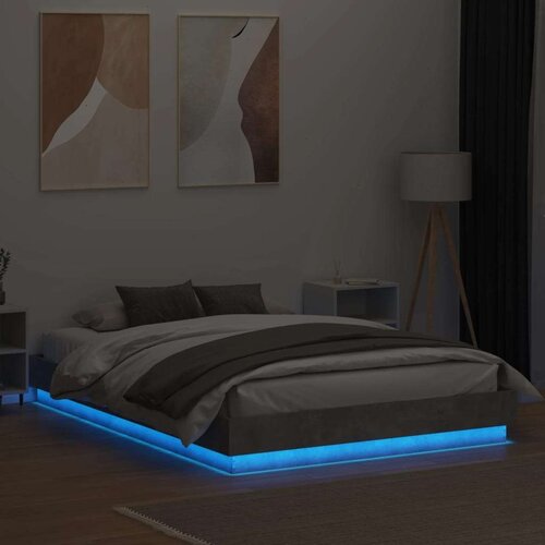  Okvir kreveta s LED svjetlima siva boja betona 150 x 200 cm Slike