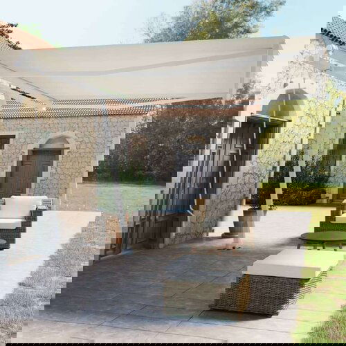  Samostojeća tenda na ručno uvlačenje 450 x 350 cm krem Slike