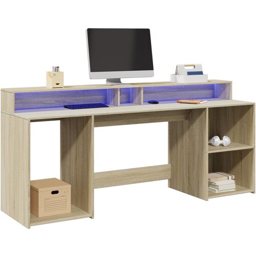vidaXL Radni stol s LED svjetlima boja hrasta 200 x 55 x 91 cm drveni Cijene