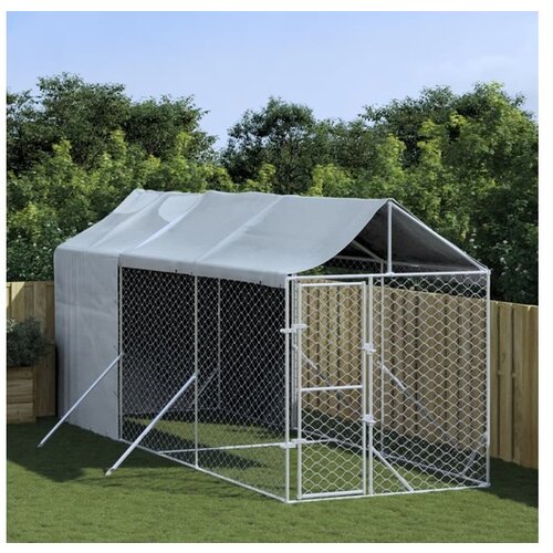 vidaXL Zunanja pasja ograda s streho srebrna 2x6x2,5 m pocin Cene