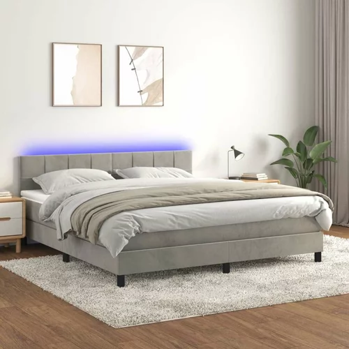  Box spring postelja z vzmetnico LED svetlo siva 180x200cm žamet, (20790112)