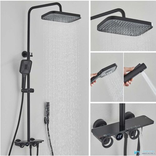  luksuzni nadzidni termostatski tuš sustav u različitim bojama | Tuš ELITE EDITION ELT1104 - Premium linija - Mat crna Cijene