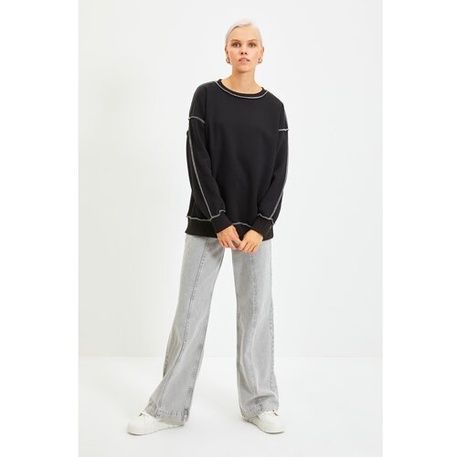 Trendyol Black Bedstead Stitched Basic Knitted Raised Sweatshirt Slike