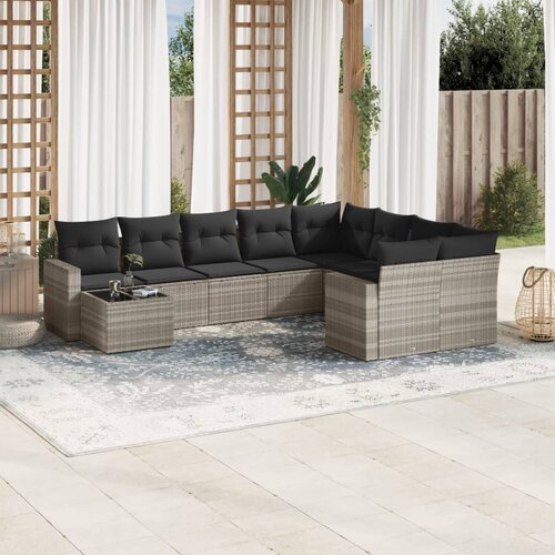 vidaXL 10-dijelni set vrtnih sofa poliratan s jastucima svijetlosivi Cijene