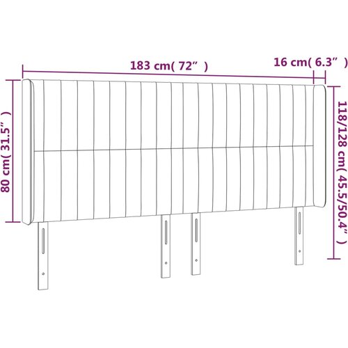  LED uzglavlje smeđesivo 183 x 16 x 118/128 cm od tkanine Slike