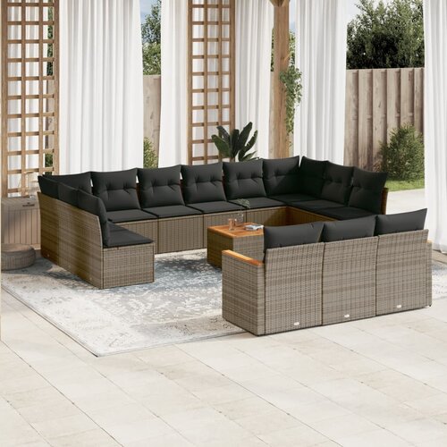 vidaXL 14-dijelni set vrtnih sofa od poliratana s jastucima sivi Cijene