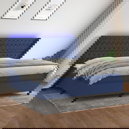 The Living Store Box spring postelja z vzmetnico LED modra 200x200 cm blago - Box Spring Postelja, (21519932) Cene