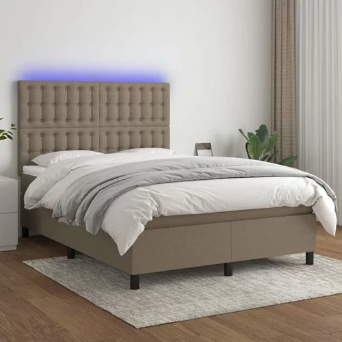  Box spring postelja z vzmetnico LED taupe 140x190 cm blago, (20897069)