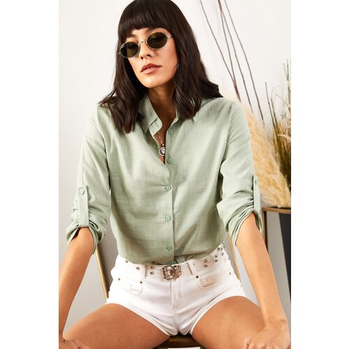 Olalook Women&amp;#039;s Mint Green Linen Shirt Slike