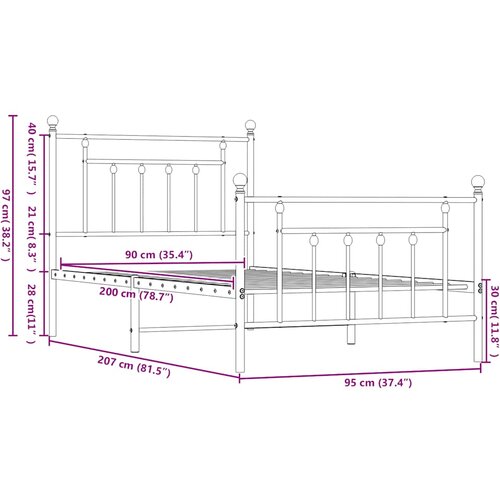  Metalni okvir kreveta uzglavlje i podnožje crni 90 x 200 cm Slike