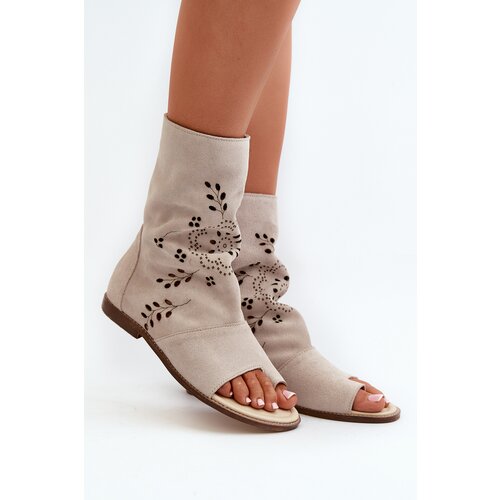 Kesi Zazoo Women's suede sandals with a zipper on the upper light beige Slike
