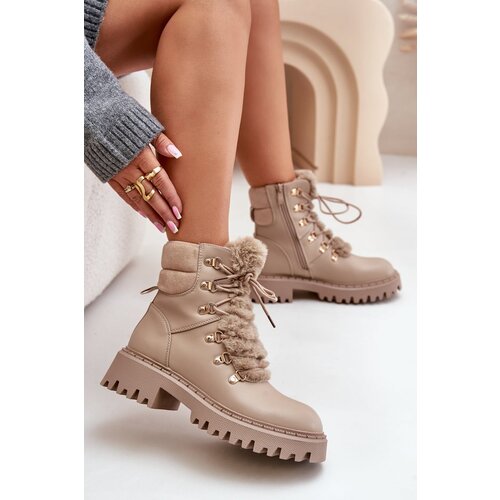 FI1 Warm ankle boots with zipper made of eco leather beige Willatta Slike