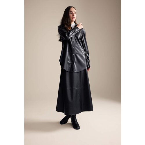 Defacto A Cut Faux Leather Maxi Skirt Slike