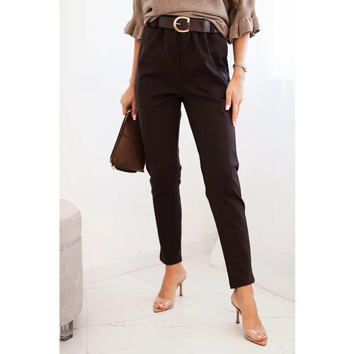 Kesi Włoski Women&amp;#039;s viscose pants with a belt and tapered leg brown Slike