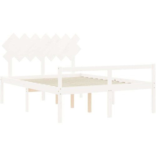 VidaXL okvir kreveta s uzglavljem bijeli 140 x 190 cm od masivnog drva Slike