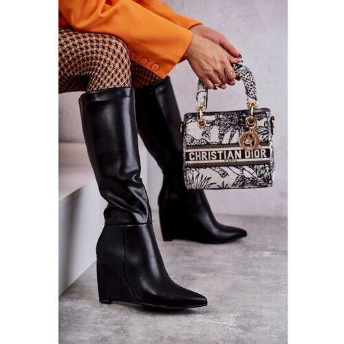 Kesi Leather Women's Wedge Boots Black Arlene Slike