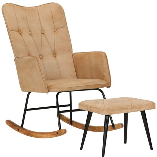 The Living Store Gugalni stol z naslonom za noge krem vintage platno - Gugalni Stol S Stolčkom Za Noge, (21493626) Slike