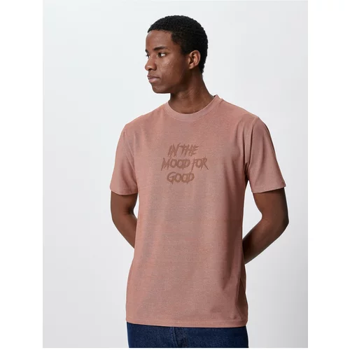 Koton Embroidered Motto T-Shirt, Slim Fit Crew Neck Short Sleeved.