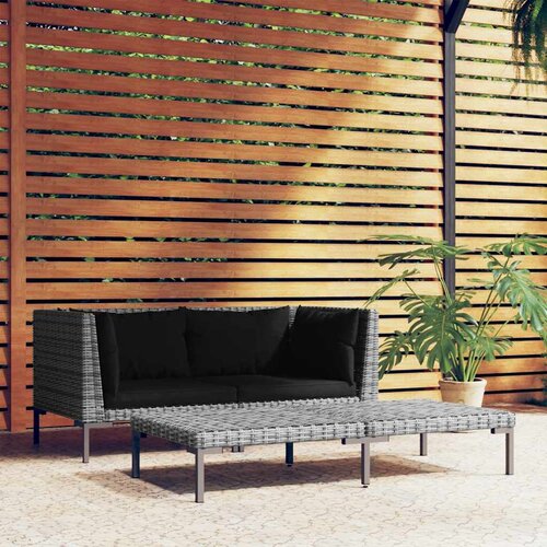  3-dijelna vrtna garnitura od polukružnog poliratana tamnosiva Cijene