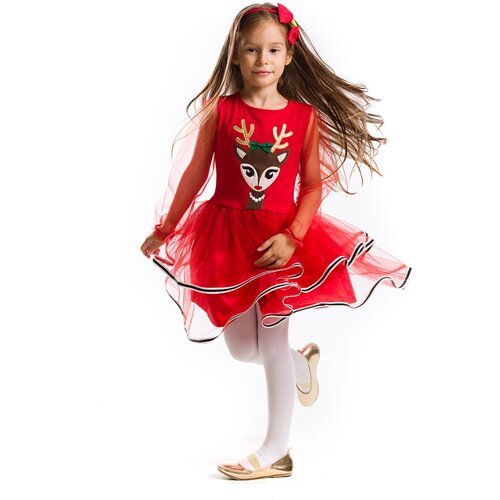 Denokids Tulle Girl Deer Red Christmas Tutu Dress Cene