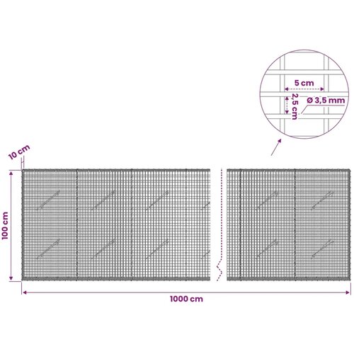  Gabion s žicom debljine 3 5 mm i mrežom 5x2 5 cm 1000x10x100 cm - 10 cm 100 cm 1000 cm Slike